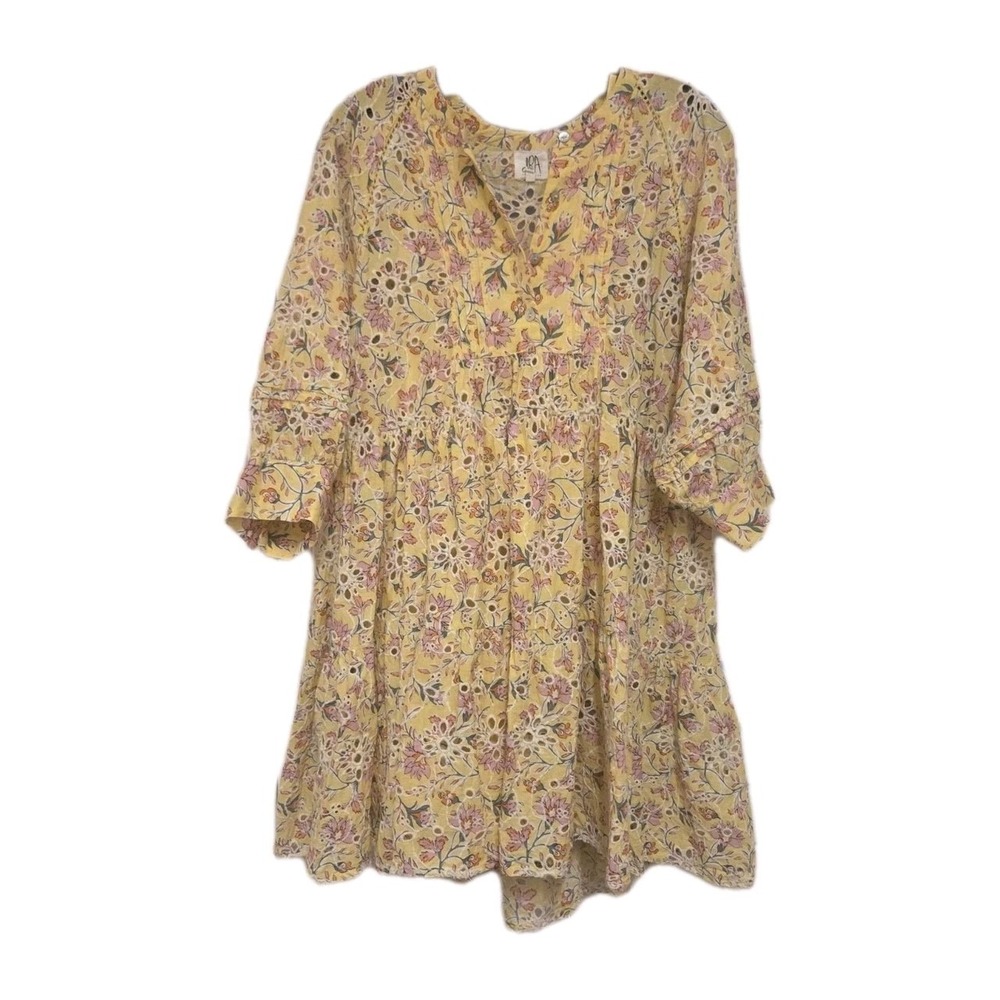 Anthropologie dRA Los Angeles Mini Lined Dress W SZ M Yellow Floral Print Good